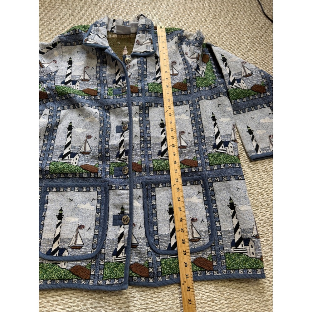 Blair Lighthouse Tapestry Jacket Womens 3XL Nautical Sailboat Woven Chore Coat - Picture 10 of 11